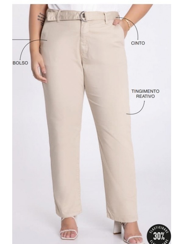CALÇA SARJA PLUS SIZE RETA COM CINTO