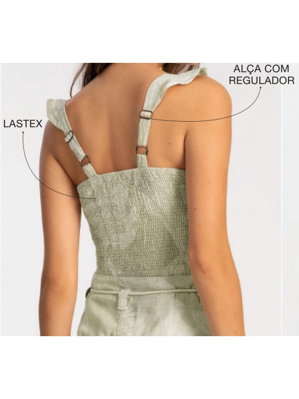 BLUSA SARJA CROPPED ESTAMPADA COM DECOTE QUADRADO