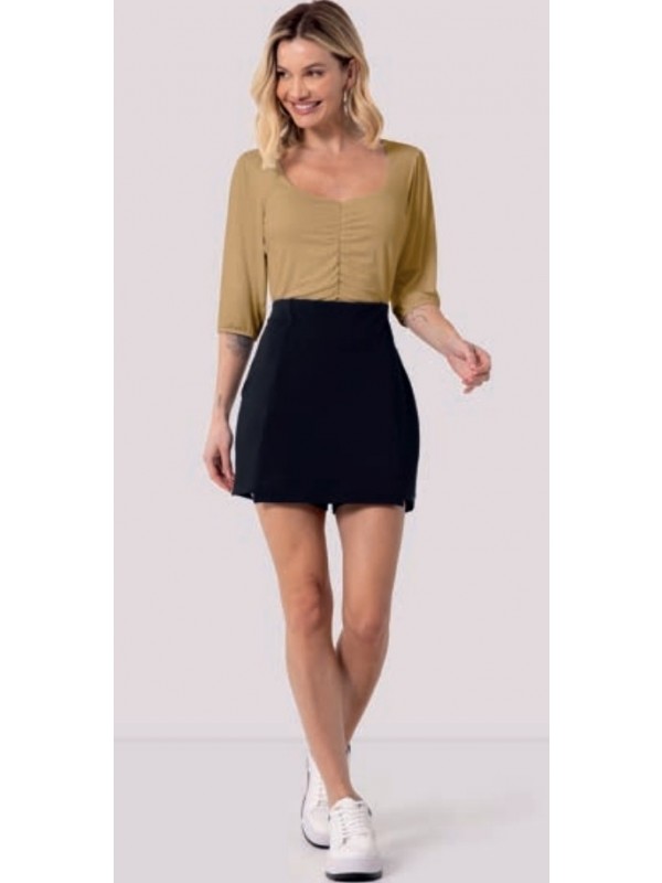 BLUSA CROPPED MALHA COM VISCOSE COM FRANZIDO NA FRENTE