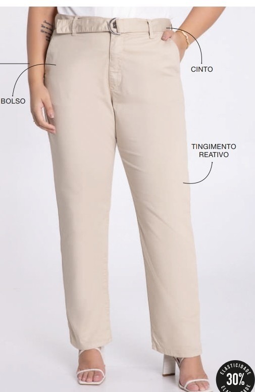 CALÇA SARJA PLUS SIZE RETA COM CINTO