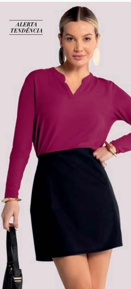 BLUSA MANGA LONGA COM RECORTE V DECOTE