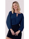 BLUSA DE MALHA VISCOSE COM DECOTE EM DETALHE COM MANGA 3/4 BUFANTE