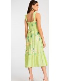 VESTIDO MIDI ESTAMPADO EM VISCOSE COM ALÇAS BALONÊ