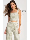 BLUSA SARJA CROPPED ESTAMPADA COM DECOTE QUADRADO