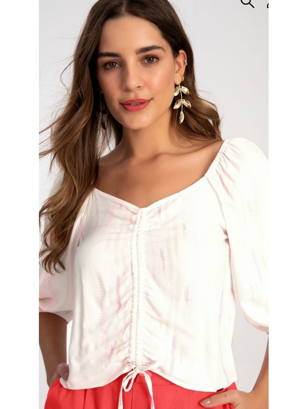 BLUSA MANGA 3/4 ESTAMPADA COM AMARRAÇÃO