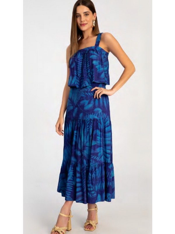 SAIA MIDI EM VISCOSE ESTAMPADA COM BABADOS