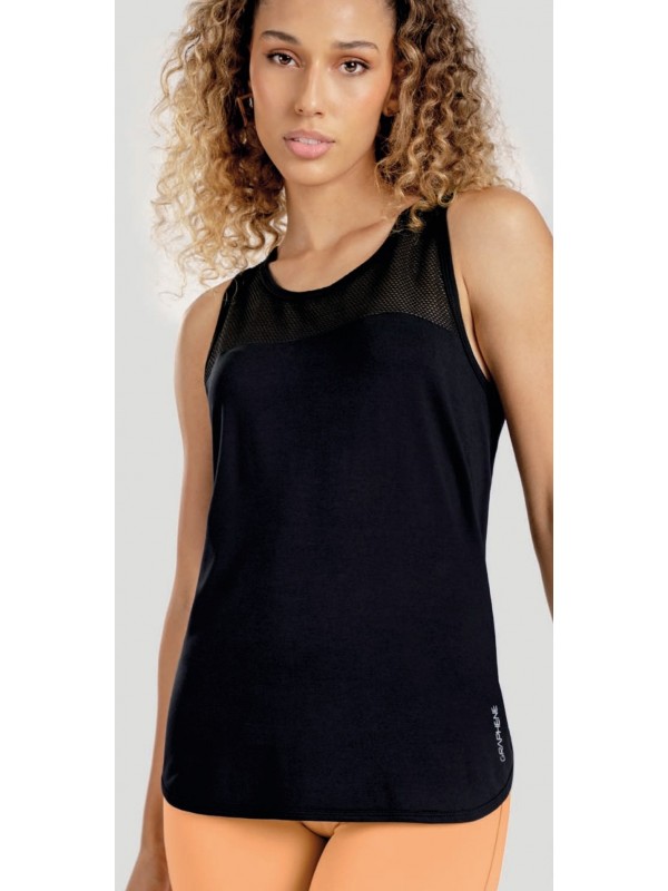 REGATA EM MALHA VISCOSE COM RECORTE TELA 