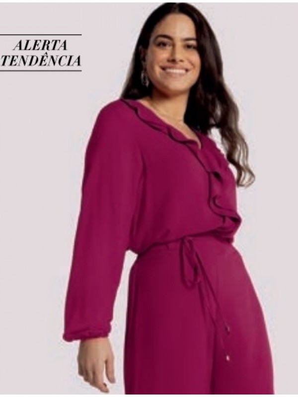  BLUSA MANGA BUFANTE EM VISCOSE COM BABADO