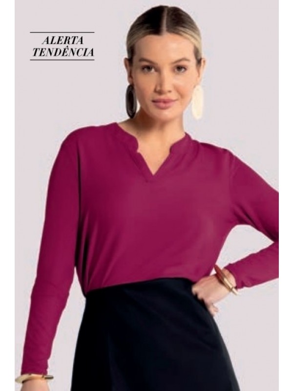 BLUSA MANGA LONGA COM RECORTE V DECOTE