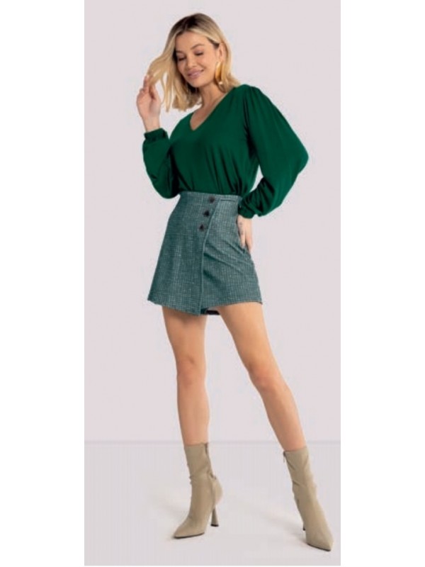 Shorts Saia em Malha málica tweed Verde