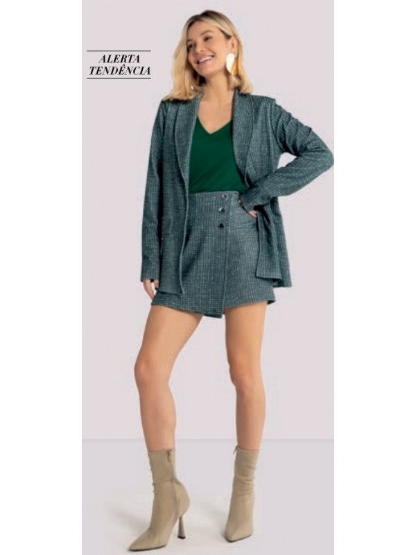 Blazer Alongado em Malha Málica tweed Verde 