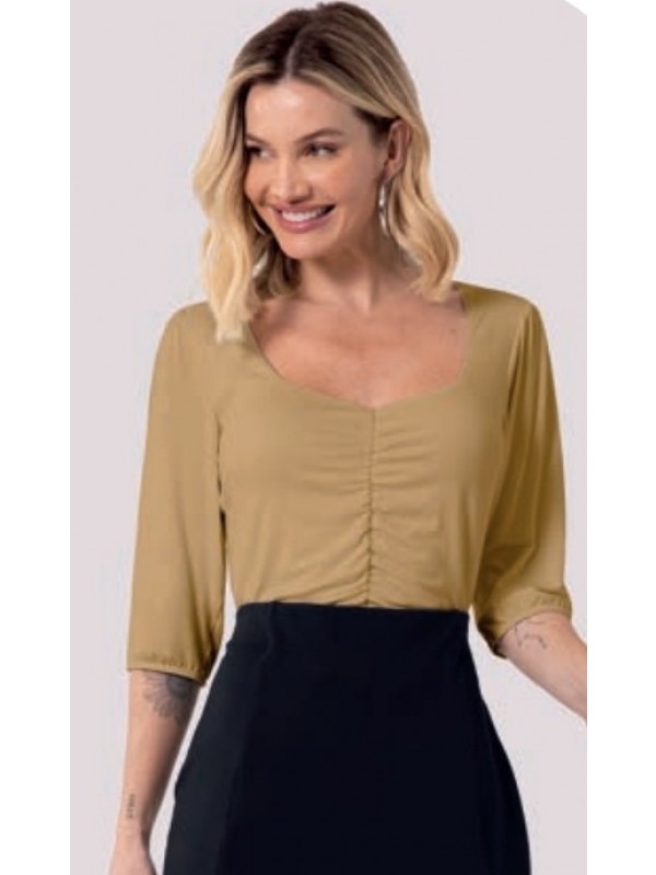 BLUSA CROPPED MALHA COM VISCOSE COM FRANZIDO NA FRENTE