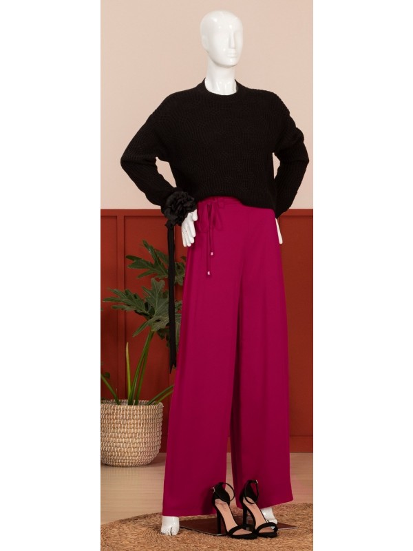 CALÇA WIDE LEG CINTURA ALTA EM VISCOSE COM CINTO