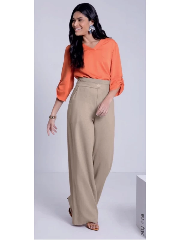 Blusa Manga 3/4 Mullet com Decote V