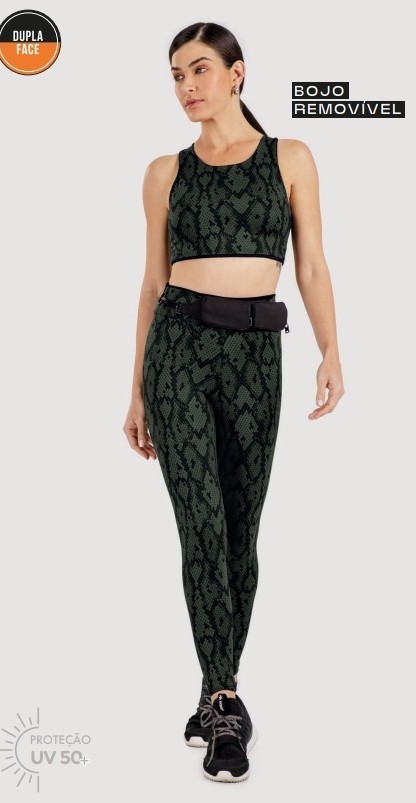 CALÇA LEGGING CINTURA ALTA ANIMAL PRINT VERDE MILITAR COM PRETO