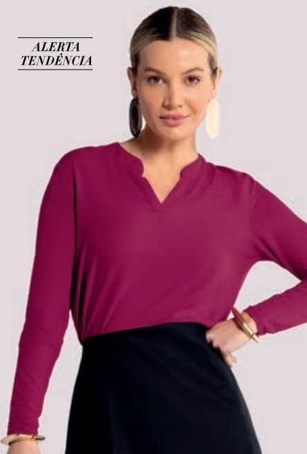 BLUSA MANGA LONGA COM RECORTE V DECOTE
