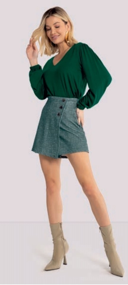 Shorts Saia em Malha málica tweed Verde