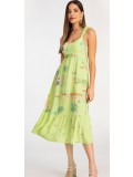 VESTIDO MIDI ESTAMPADO EM VISCOSE COM ALÇAS BALONÊ