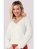 BLUSA MANGA LONGA COM PUNHO, COM DECOTE V DETALHE DE RECOTE FRENTE